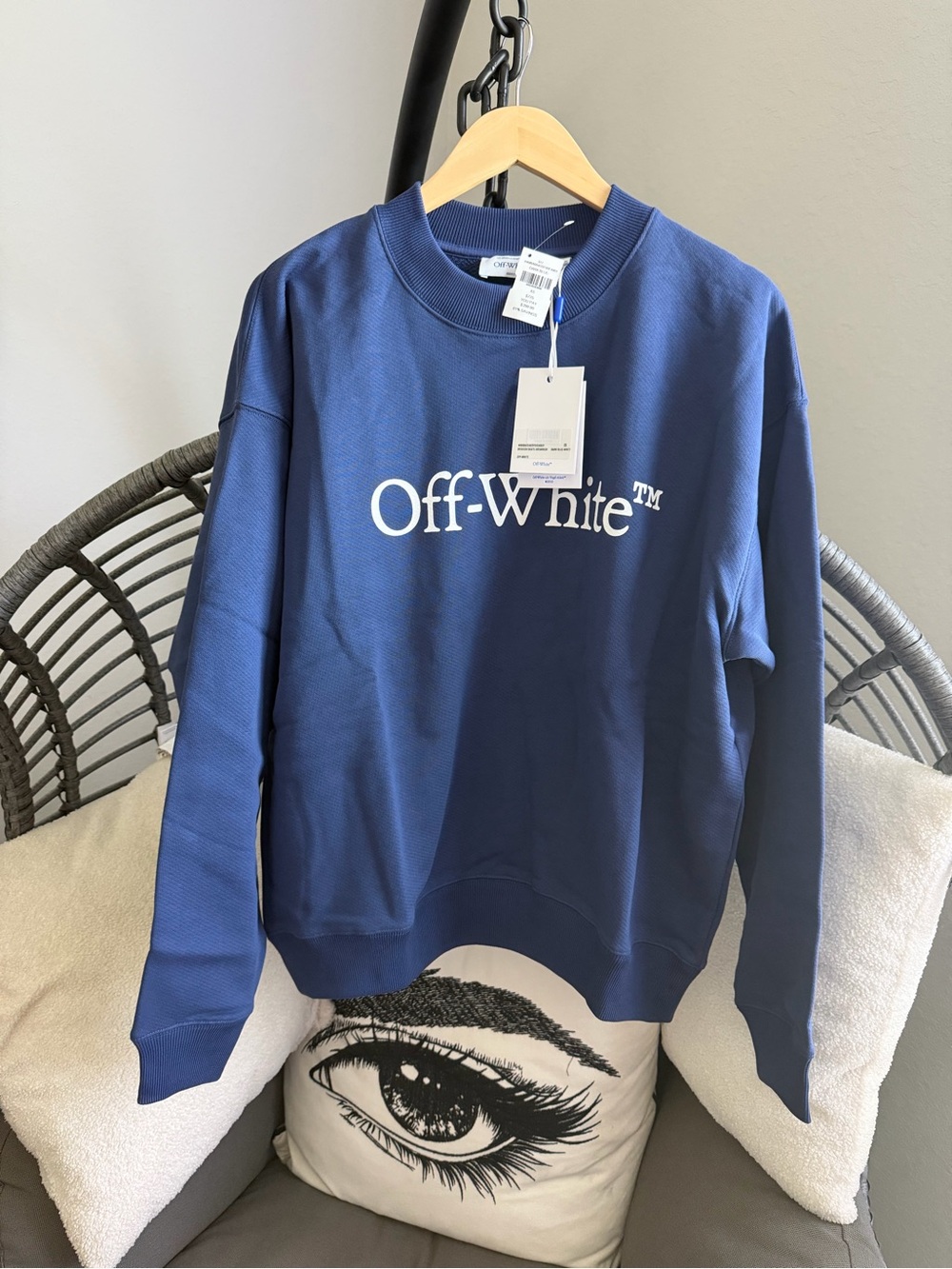 Off-White Men's Blue Logo Crewneck Sweatshirt XS